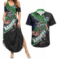 Canberra Raiders Rugby Couples Matching Summer Maxi Dress and Hawaiian Shirt Tribal Polynesian Power Art - Lightning Mascot