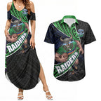 Canberra Raiders Rugby Couples Matching Summer Maxi Dress and Hawaiian Shirt Tribal Polynesian Power Art - Lightning Mascot