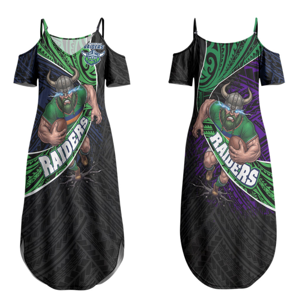 Canberra Raiders Rugby Couples Matching Summer Maxi Dress and Hawaiian Shirt Tribal Polynesian Power Art - Lightning Mascot