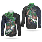 Canberra Raiders Rugby Couples Matching Summer Maxi Dress and Long Sleeve Button Shirt Tribal Polynesian Power Art - Lightning Mascot