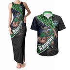 Canberra Raiders Rugby Couples Matching Tank Maxi Dress and Hawaiian Shirt Tribal Polynesian Power Art - Lightning Mascot