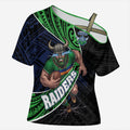 Canberra Raiders Rugby Cross Shoulder Shirt Tribal Polynesian Power Art - Lightning Mascot