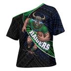 Canberra Raiders Rugby Cross Shoulder Shirt Tribal Polynesian Power Art - Lightning Mascot