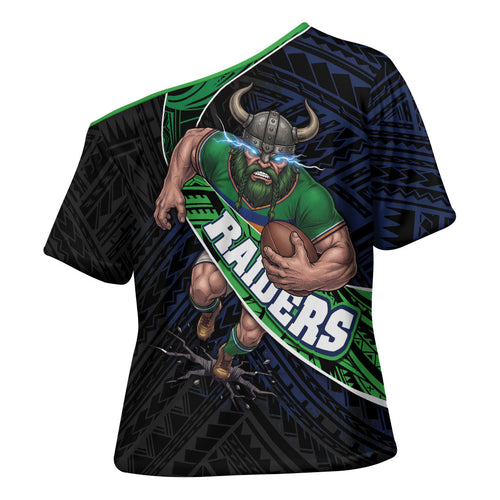 Canberra Raiders Rugby Cross Shoulder Shirt Tribal Polynesian Power Art - Lightning Mascot