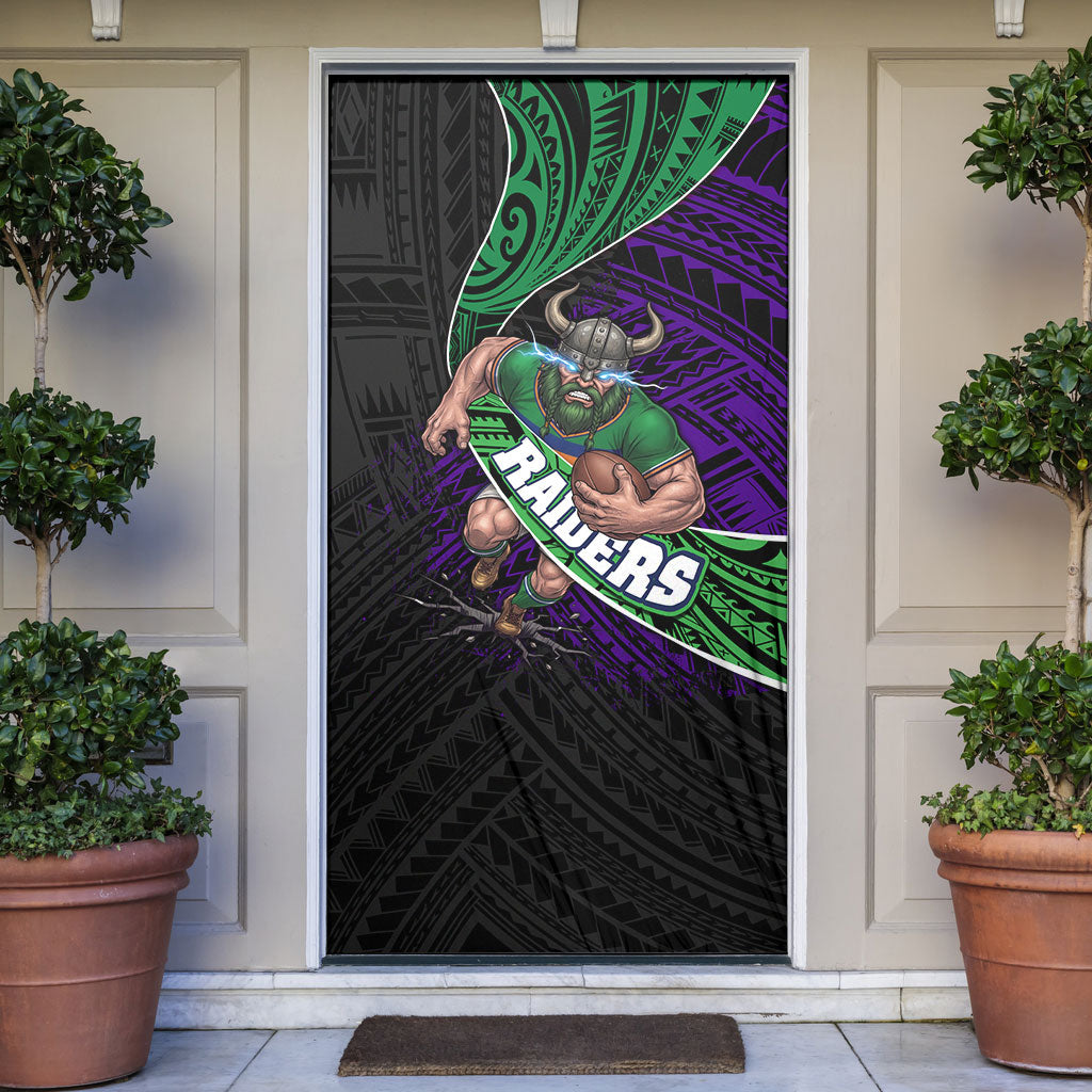 Canberra Raiders Rugby Door Cover Tribal Polynesian Power Art - Lightning Mascot
