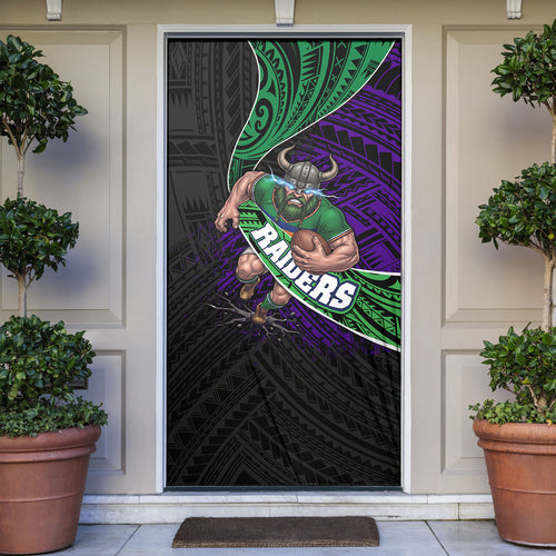 Canberra Raiders Rugby Door Cover Tribal Polynesian Power Art - Lightning Mascot
