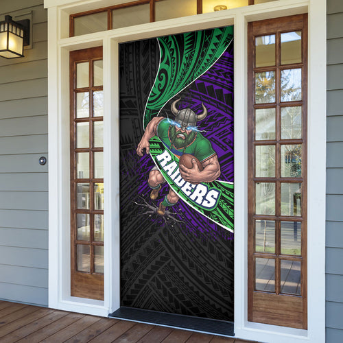 Canberra Raiders Rugby Door Cover Tribal Polynesian Power Art - Lightning Mascot