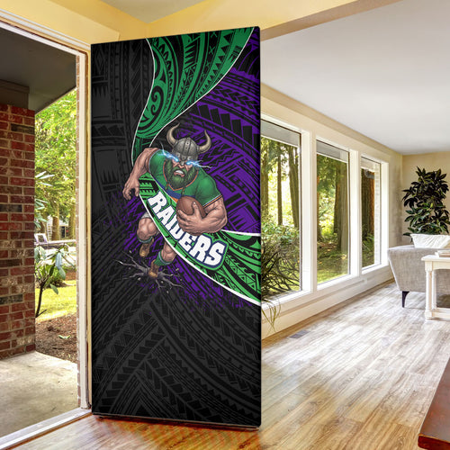 Canberra Raiders Rugby Door Cover Tribal Polynesian Power Art - Lightning Mascot