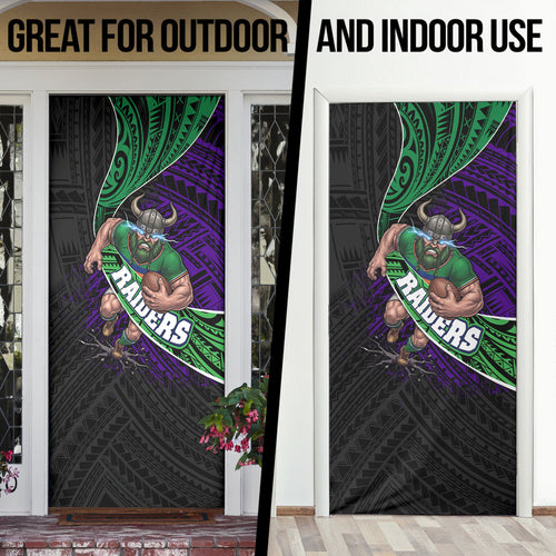 Canberra Raiders Rugby Door Cover Tribal Polynesian Power Art - Lightning Mascot