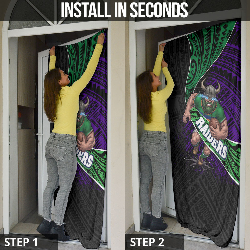 Canberra Raiders Rugby Door Cover Tribal Polynesian Power Art - Lightning Mascot