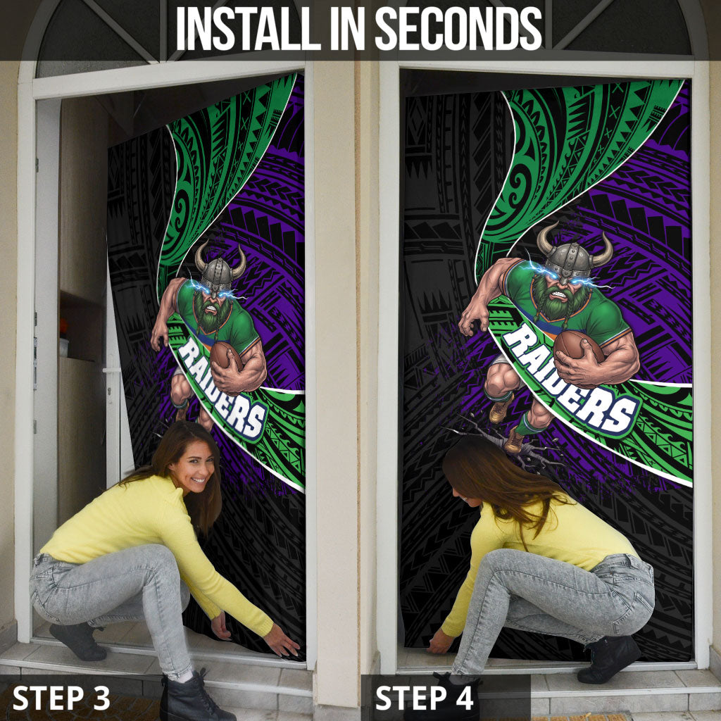 Canberra Raiders Rugby Door Cover Tribal Polynesian Power Art - Lightning Mascot