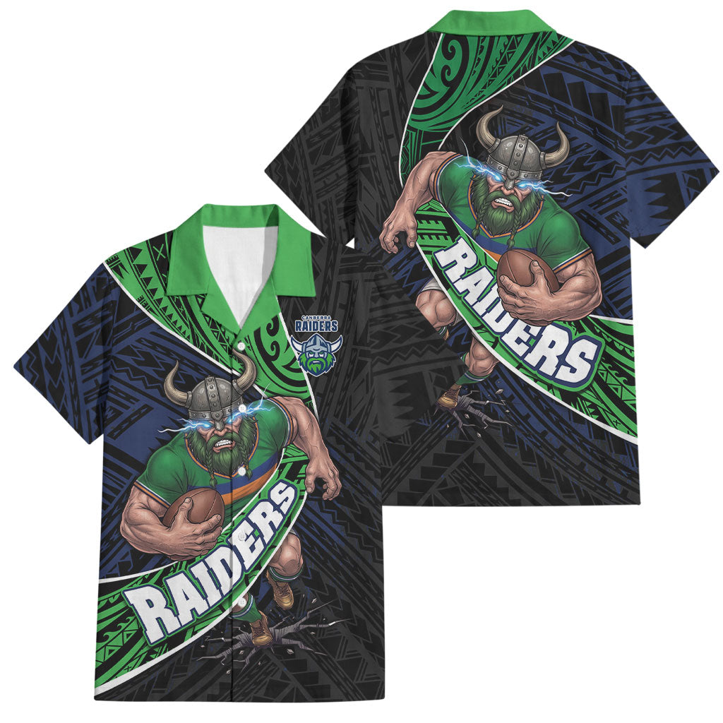 Canberra Raiders Rugby Family Matching Mermaid Dress and Hawaiian Shirt Tribal Polynesian Power Art - Lightning Mascot