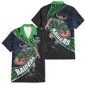 Canberra Raiders Rugby Family Matching Off The Shoulder Long Sleeve Dress and Hawaiian Shirt Tribal Polynesian Power Art - Lightning Mascot