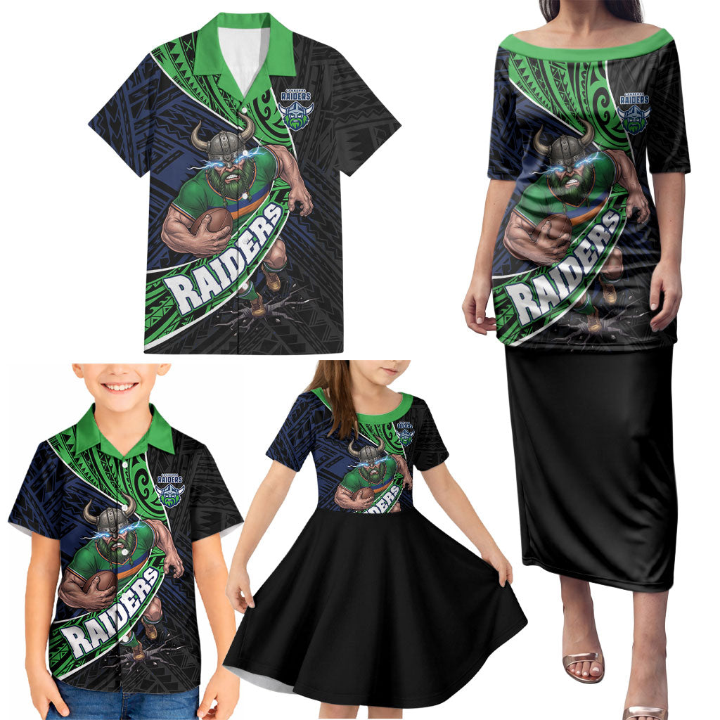 Canberra Raiders Rugby Family Matching Puletasi and Hawaiian Shirt Tribal Polynesian Power Art - Lightning Mascot