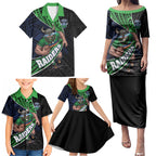 Canberra Raiders Rugby Family Matching Puletasi and Hawaiian Shirt Tribal Polynesian Power Art - Lightning Mascot