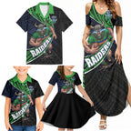 Canberra Raiders Rugby Family Matching Summer Maxi Dress and Hawaiian Shirt Tribal Polynesian Power Art - Lightning Mascot