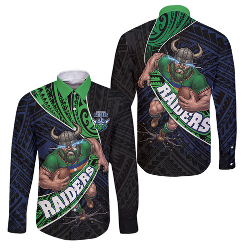 Canberra Raiders Rugby Family Matching Summer Maxi Dress and Hawaiian Shirt Tribal Polynesian Power Art - Lightning Mascot