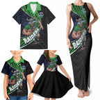 Canberra Raiders Rugby Family Matching Tank Maxi Dress and Hawaiian Shirt Tribal Polynesian Power Art - Lightning Mascot