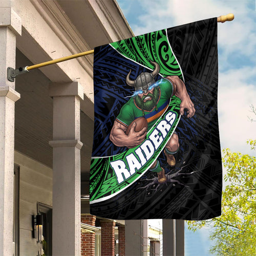 Canberra Raiders Rugby Garden Flag Tribal Polynesian Power Art - Lightning Mascot