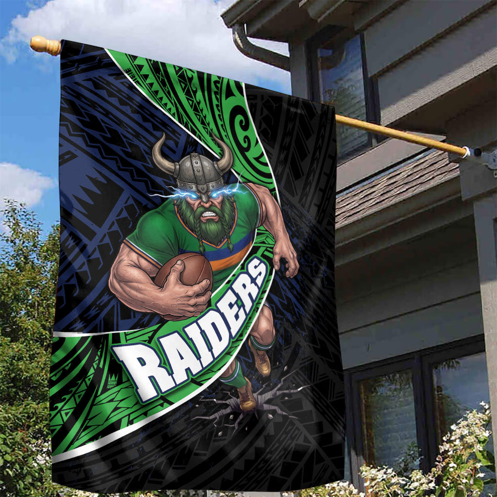 Canberra Raiders Rugby Garden Flag Tribal Polynesian Power Art - Lightning Mascot