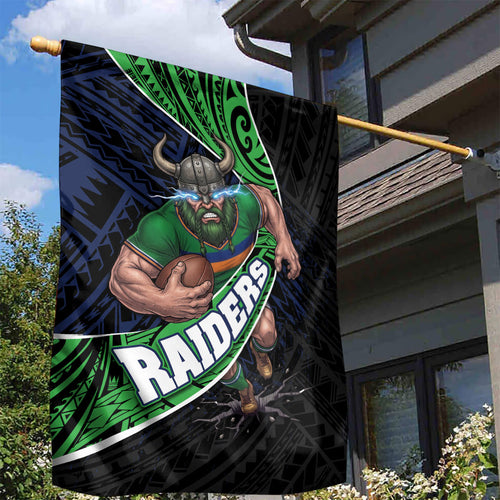 Canberra Raiders Rugby Garden Flag Tribal Polynesian Power Art - Lightning Mascot