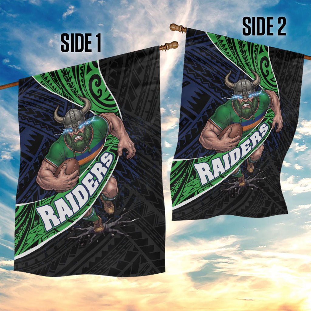 Canberra Raiders Rugby Garden Flag Tribal Polynesian Power Art - Lightning Mascot
