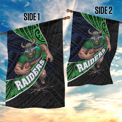 Canberra Raiders Rugby Garden Flag Tribal Polynesian Power Art - Lightning Mascot
