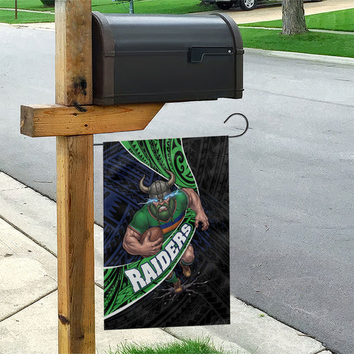 Canberra Raiders Rugby Garden Flag Tribal Polynesian Power Art - Lightning Mascot