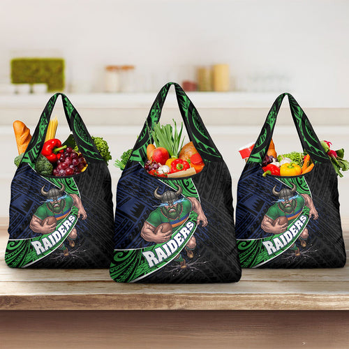 Canberra Raiders Rugby Grocery Bag Tribal Polynesian Power Art - Lightning Mascot