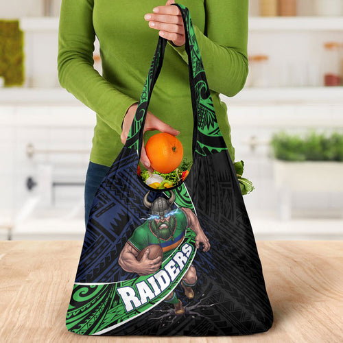Canberra Raiders Rugby Grocery Bag Tribal Polynesian Power Art - Lightning Mascot