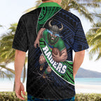 Canberra Raiders Rugby Hawaiian Shirt Tribal Polynesian Power Art - Lightning Mascot