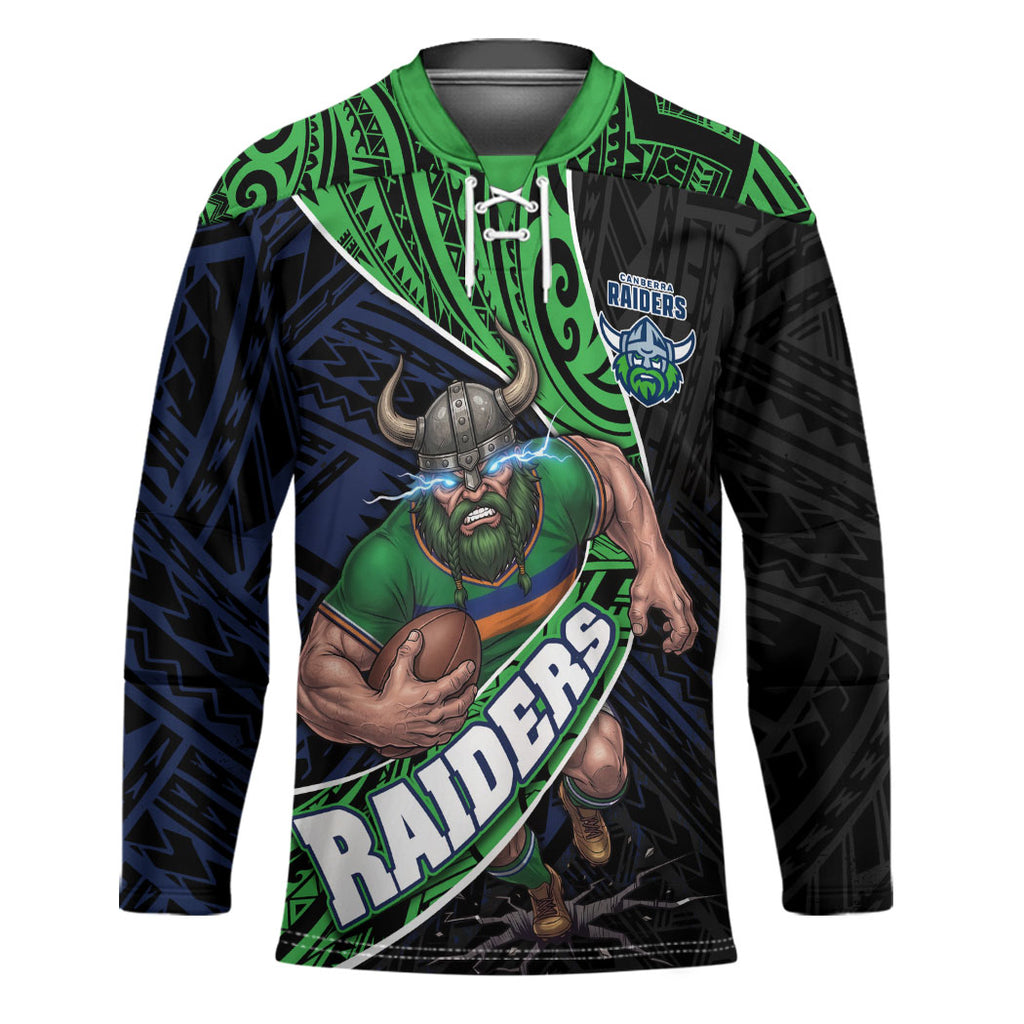 Canberra Raiders Rugby Hockey Jersey Tribal Polynesian Power Art - Lightning Mascot