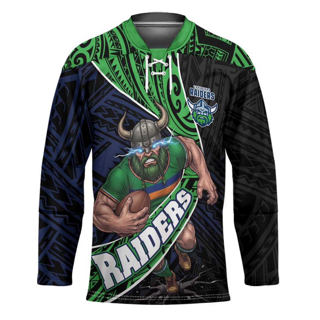Canberra Raiders Rugby Hockey Jersey Tribal Polynesian Power Art - Lightning Mascot