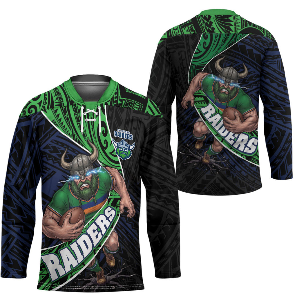 Canberra Raiders Rugby Hockey Jersey Tribal Polynesian Power Art - Lightning Mascot