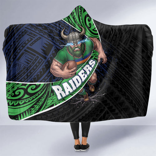 Canberra Raiders Rugby Hooded Blanket Tribal Polynesian Power Art - Lightning Mascot