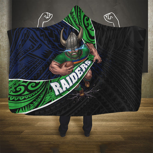 Canberra Raiders Rugby Hooded Blanket Tribal Polynesian Power Art - Lightning Mascot