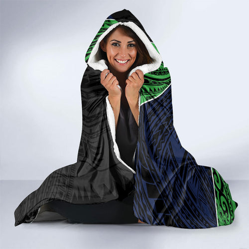 Canberra Raiders Rugby Hooded Blanket Tribal Polynesian Power Art - Lightning Mascot