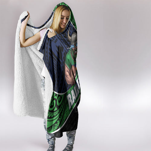 Canberra Raiders Rugby Hooded Blanket Tribal Polynesian Power Art - Lightning Mascot