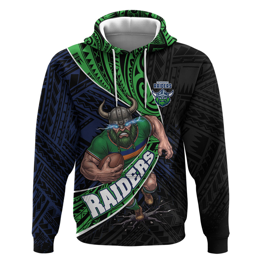 Canberra Raiders Rugby Hoodie Tribal Polynesian Power Art - Lightning Mascot