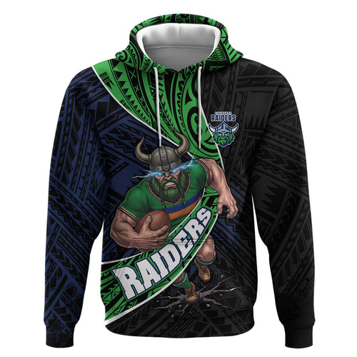 Canberra Raiders Rugby Hoodie Tribal Polynesian Power Art - Lightning Mascot