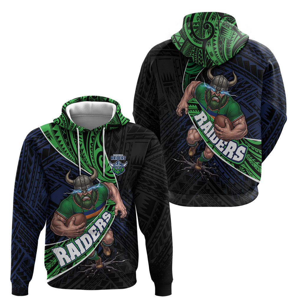 Canberra Raiders Rugby Hoodie Tribal Polynesian Power Art - Lightning Mascot