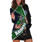 Canberra Raiders Rugby Hoodie Dress Tribal Polynesian Power Art - Lightning Mascot
