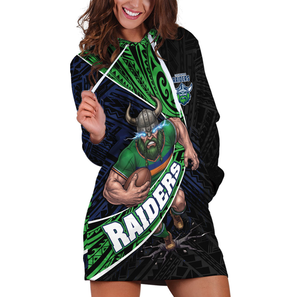 Canberra Raiders Rugby Hoodie Dress Tribal Polynesian Power Art - Lightning Mascot