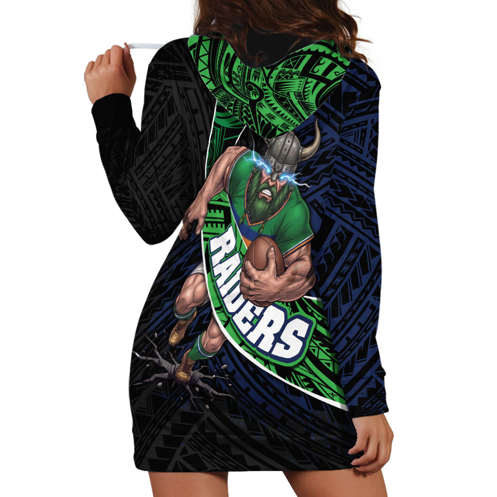 Canberra Raiders Rugby Hoodie Dress Tribal Polynesian Power Art - Lightning Mascot