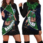 Canberra Raiders Rugby Hoodie Dress Tribal Polynesian Power Art - Lightning Mascot