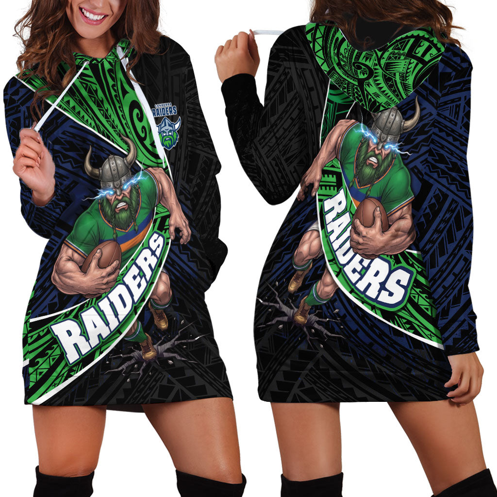 Canberra Raiders Rugby Hoodie Dress Tribal Polynesian Power Art - Lightning Mascot
