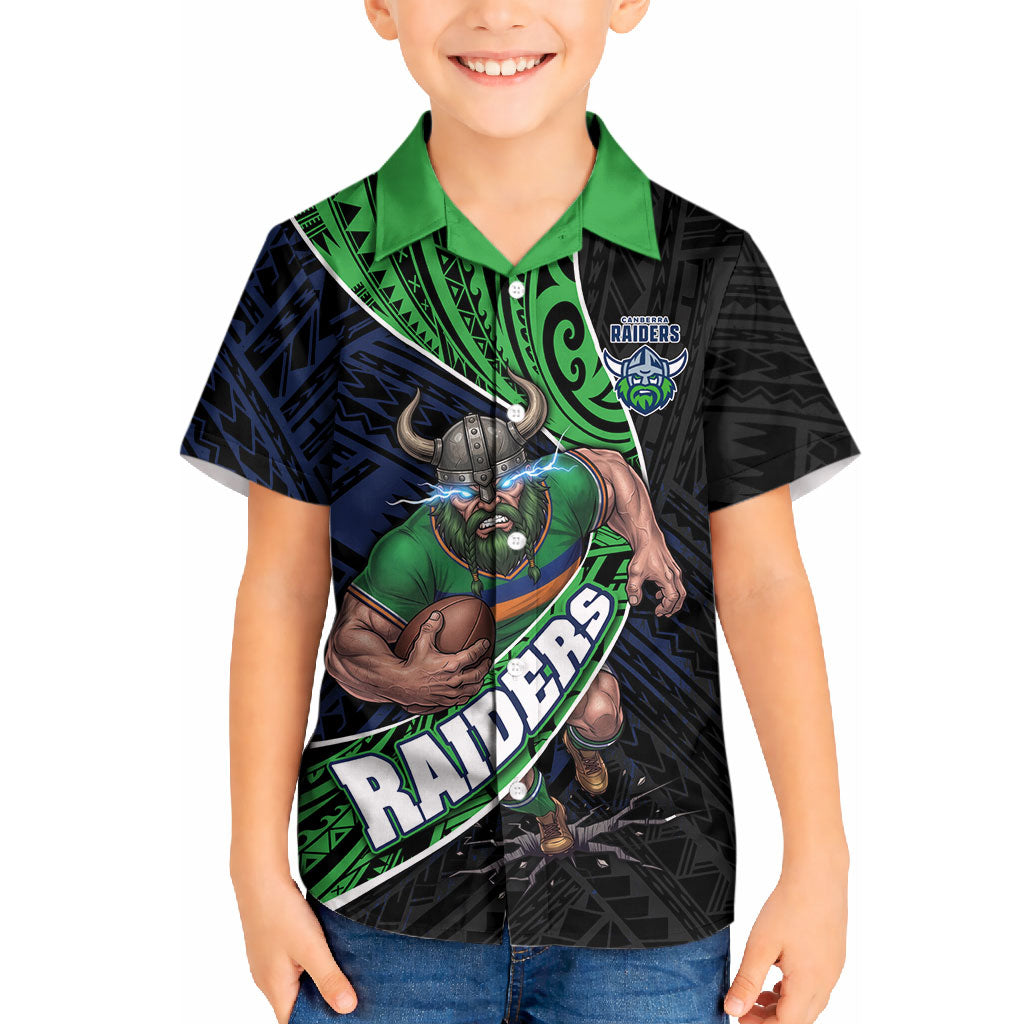 Canberra Raiders Rugby Kid Hawaiian Shirt Tribal Polynesian Power Art - Lightning Mascot