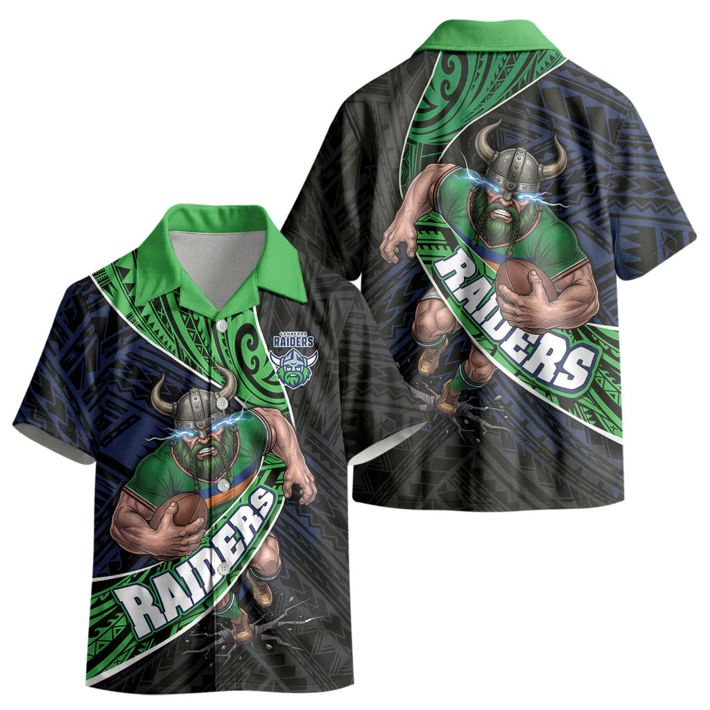 Canberra Raiders Rugby Kid Hawaiian Shirt Tribal Polynesian Power Art - Lightning Mascot