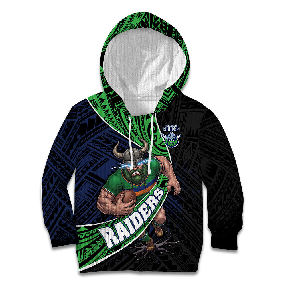 Canberra Raiders Rugby Kid Hoodie Tribal Polynesian Power Art - Lightning Mascot