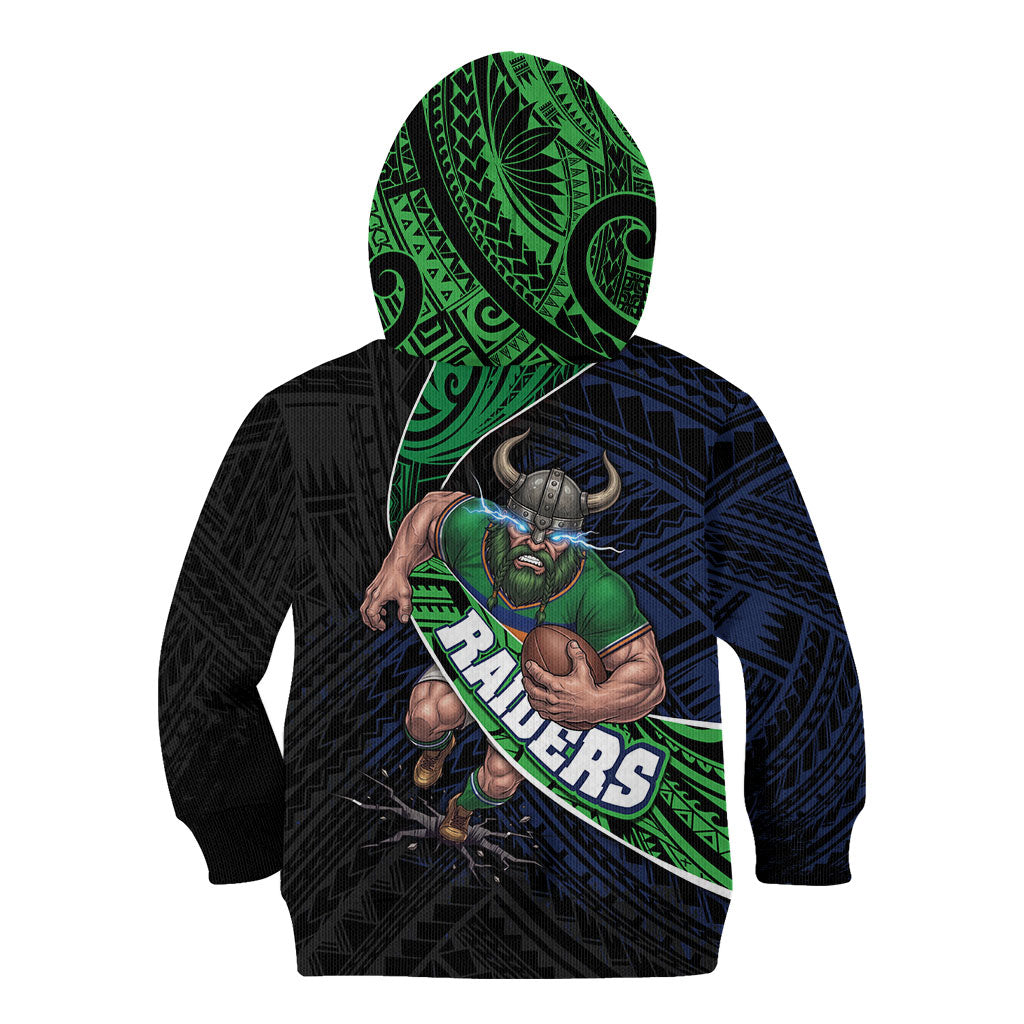 Canberra Raiders Rugby Kid Hoodie Tribal Polynesian Power Art - Lightning Mascot